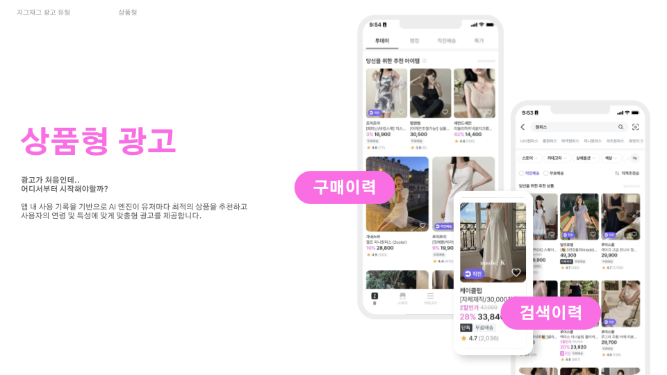 지그재그의 상품 단위 노출 영역 대부분에 내 상품을 노출할 수 있는 광고예요.