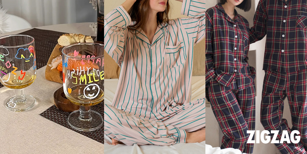 (왼쪽부터) ‘코지하이 고블렛잔 만들기 diy 세트’, ‘티세르 요거트피치 긴팔 상하의 세트’, ‘어나더디 커플 크리스마스 잠옷 세트’